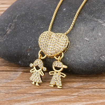 Gold Cubic Zirconia Girl Boy Pendant Necklace (Select 9 Unique Fashions)