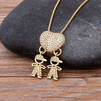 Gold Cubic Zirconia Girl Boy Pendant Necklace (Select 9 Unique Fashions)