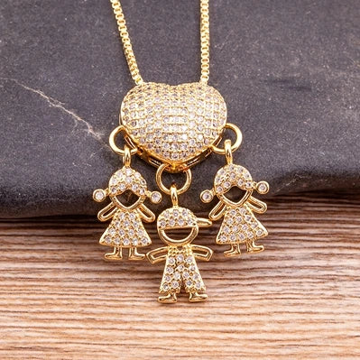 Gold Cubic Zirconia Girl Boy Pendant Necklace (Select 9 Unique Fashions)