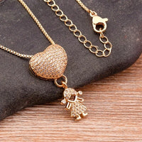 Gold Cubic Zirconia Girl Boy Pendant Necklace (Select 9 Unique Fashions)