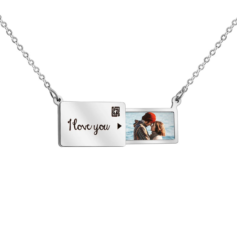 Custom Stainless Steel Photo Message Envelope Necklace (+ Select From 3 Colors)