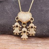 Gold Cubic Zirconia Girl Boy Pendant Necklace (Select 9 Unique Fashions)