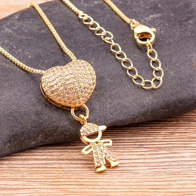 Gold Cubic Zirconia Girl Boy Pendant Necklace (Select 9 Unique Fashions)