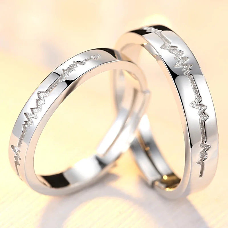 Silver Electrocardiogram Couple Ring