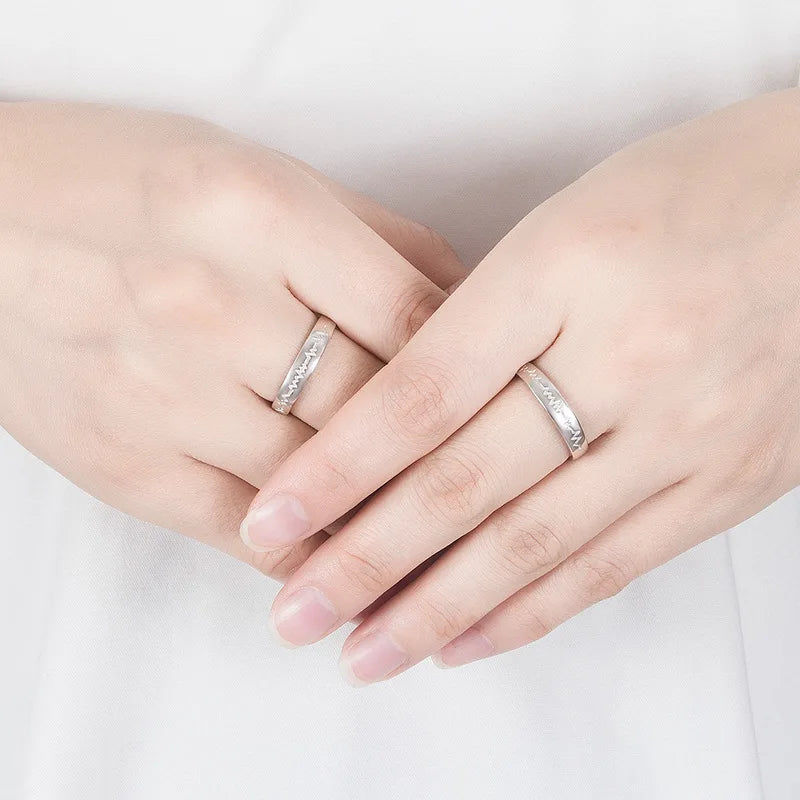 Silver Electrocardiogram Couple Ring