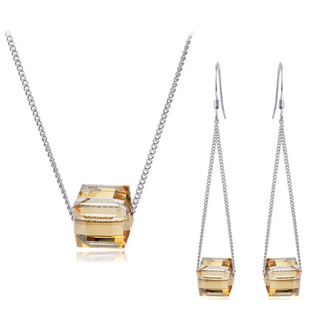 Crystal Cube Jewelry Set (Select From 5 Colors)