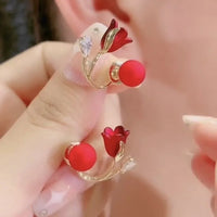 Red Flower Zirconia Fashion Stud Earrings for Women