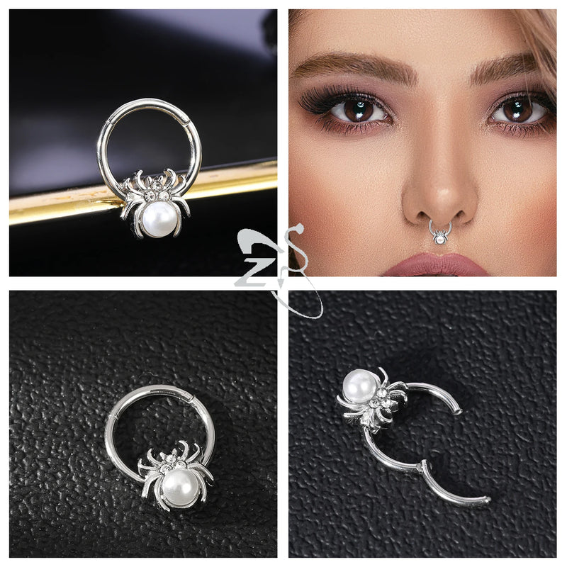 Stainless Steel Zircon Septum Clicker Nose Ring (Select 24 Unique Fashions)