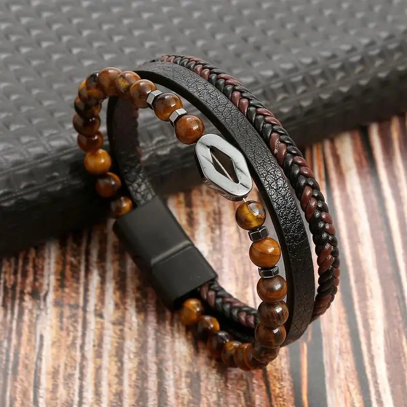 Hand-Woven Multi-Layer Men's Leather Bracelet (Select 31 Unique Fashions)