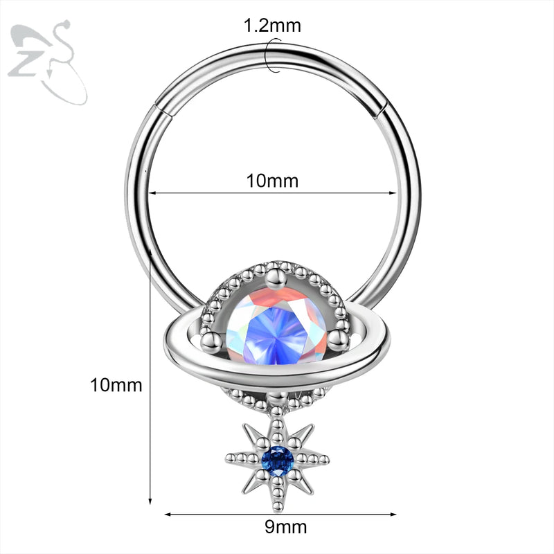 Stainless Steel Zircon Septum Clicker Nose Ring (Select 24 Unique Fashions)