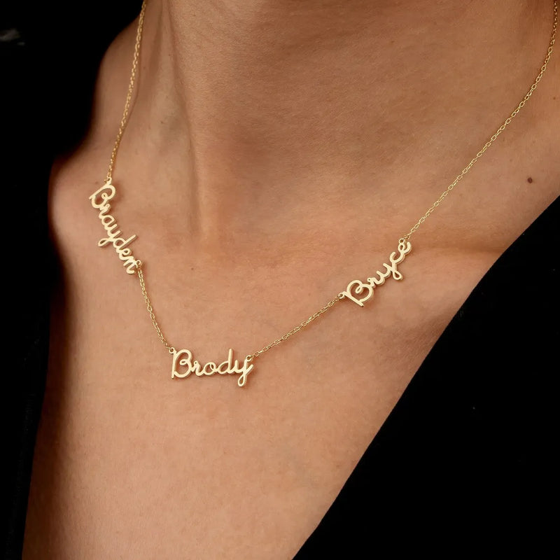 Custom Gold & Stainless Steel Family Name Necklace Women (Select Up To 4 Names, Gold & Silver)