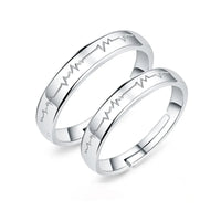 Silver Electrocardiogram Couple Ring