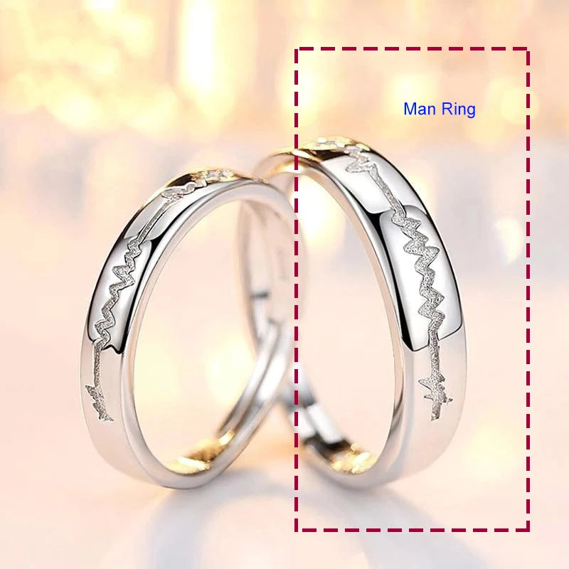 Silver Electrocardiogram Couple Ring