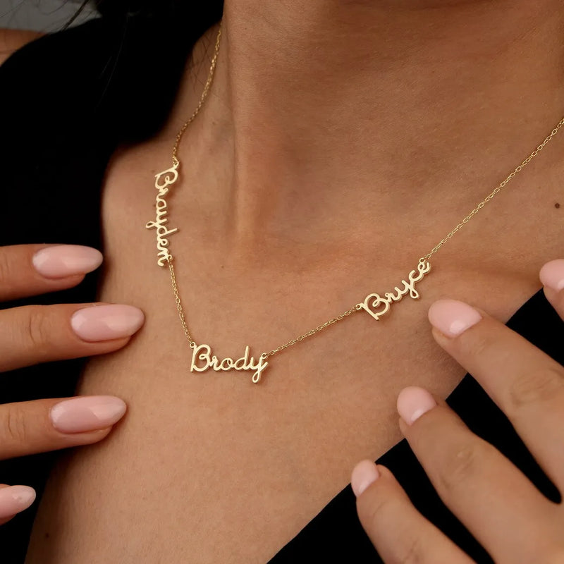 Custom Gold & Stainless Steel Family Name Necklace Women (Select Up To 4 Names, Gold & Silver)