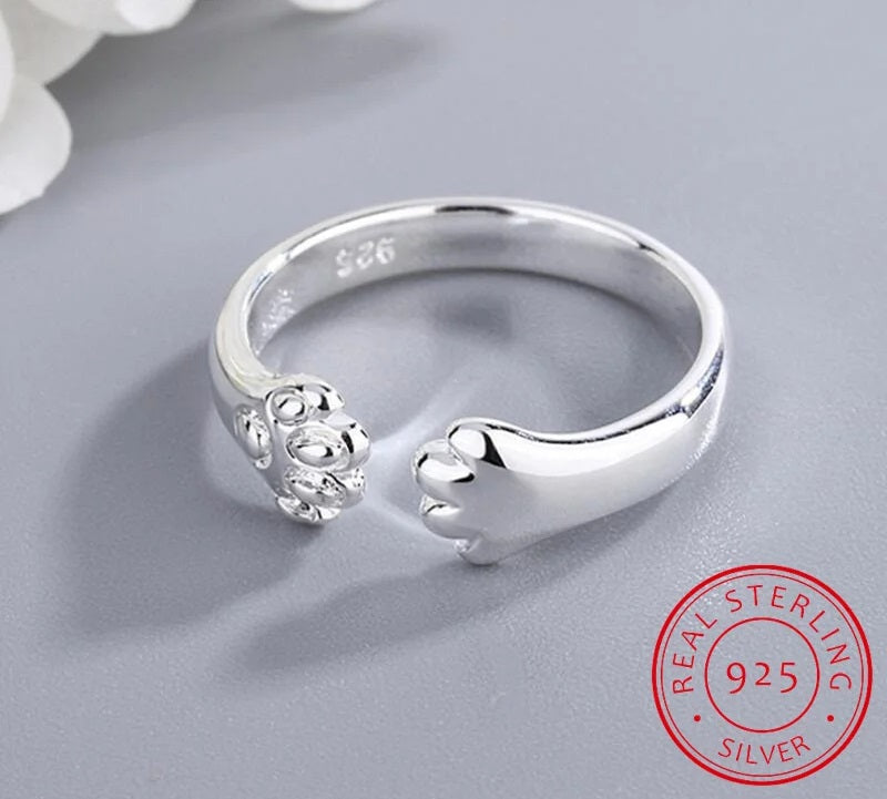 Sterling Silver Cat Paw Gift Ring for Women